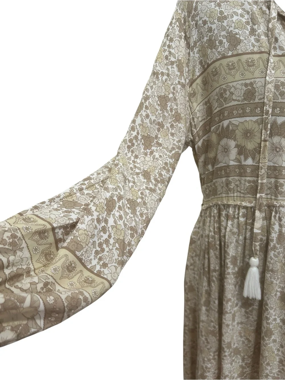 Tanah Folk dress S/M Boho Floral Tassel long Maxi  Cottagecore Festival pullover